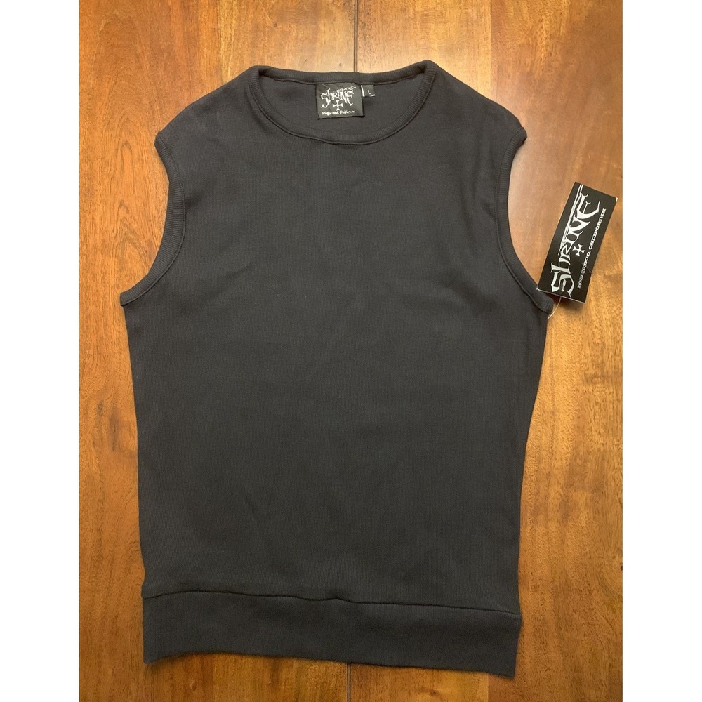 Shrine Tank Top T Shirt Goth Punk Rock Unisex L Black Stretch NEW Hollywood CA